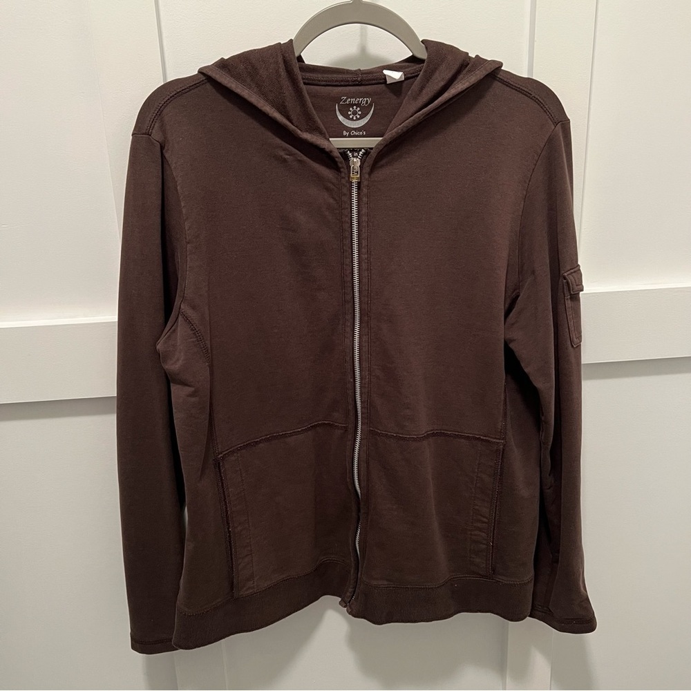 Women’s Zenergy brown zip up hooded athletic jacket size medium M
